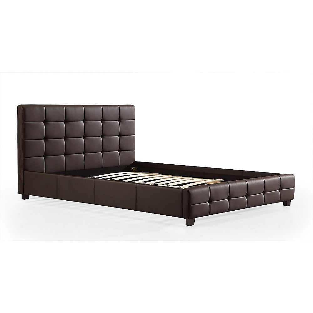 Double PU Leather Deluxe Bed Frame Brown