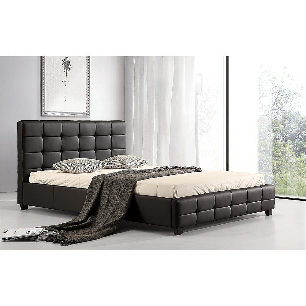 Double PU Leather Deluxe Bed Frame Black