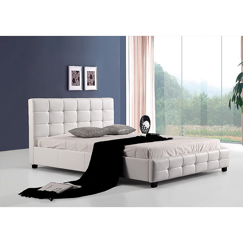 Queen PU Leather Deluxe Bed Frame White