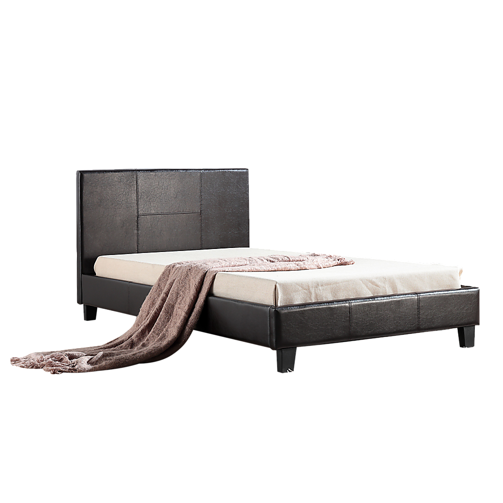 King Single PU Leather Bed Frame Brown