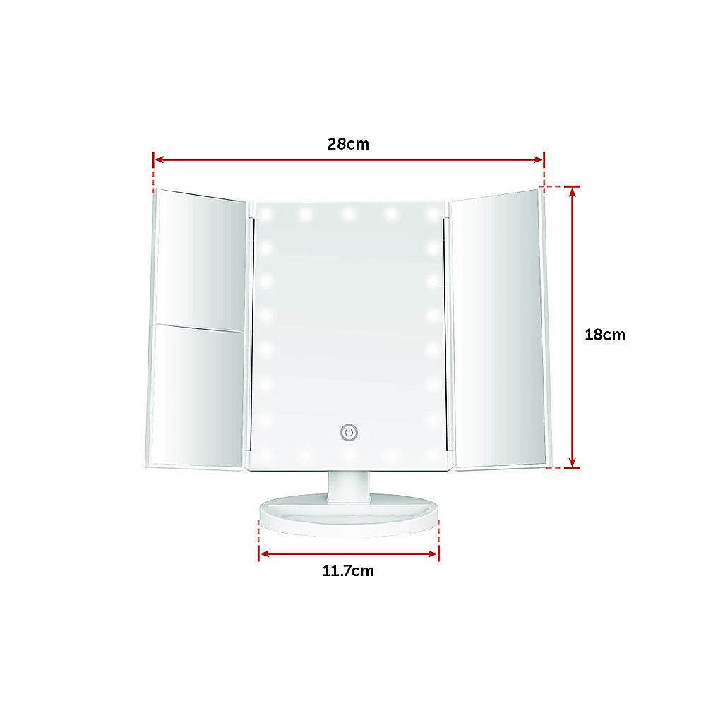 Makeup Mirror With LED Light Standing Mirror Magnifying Tri-Fold Touch