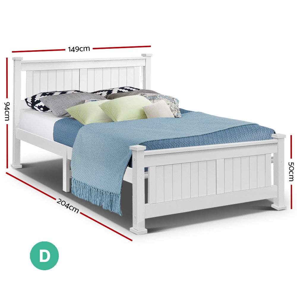 Wooden Bed Frame - White - Double Size