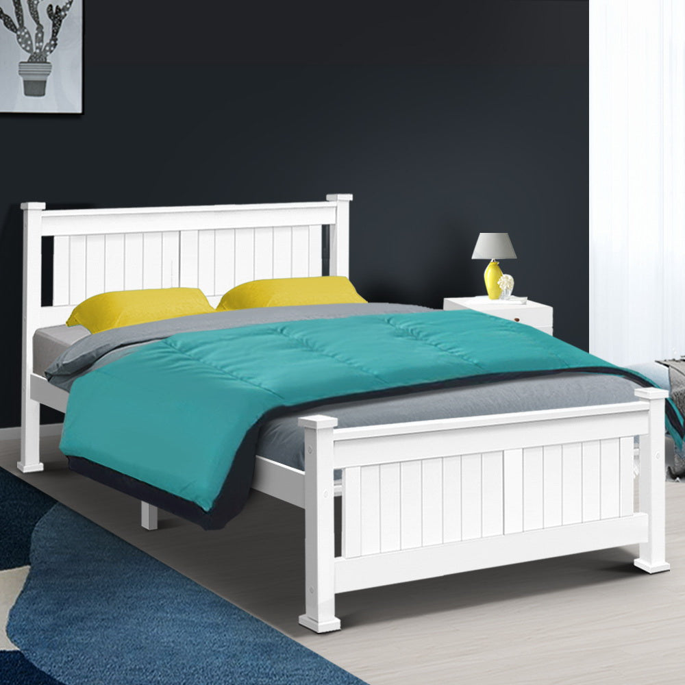 Wooden Bed Frame - White - Double Size