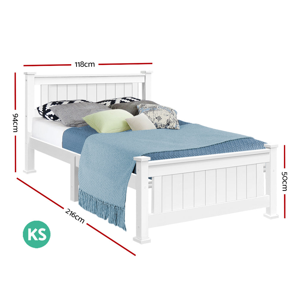 Wooden Bed Frame - White - King Single