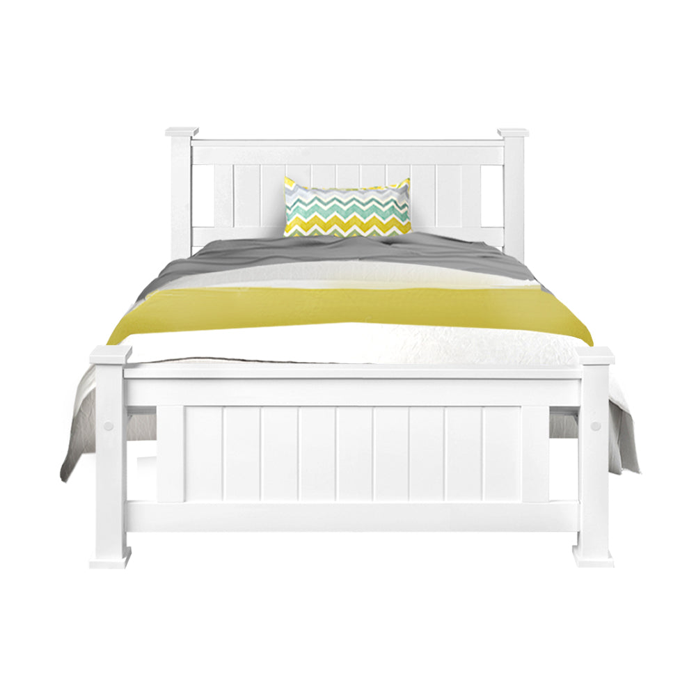 Wooden Bed Frame - White - King Single