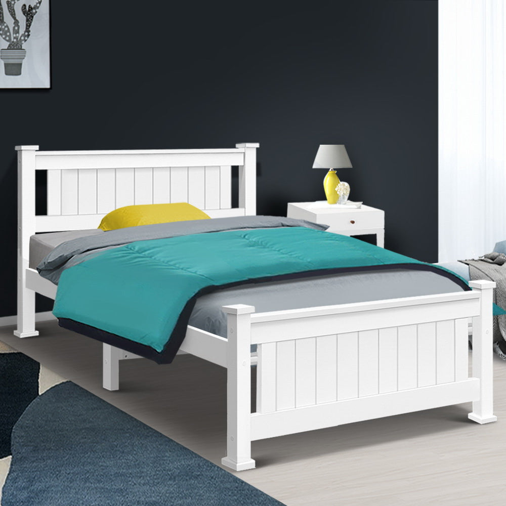 Wooden Bed Frame - White - King Single