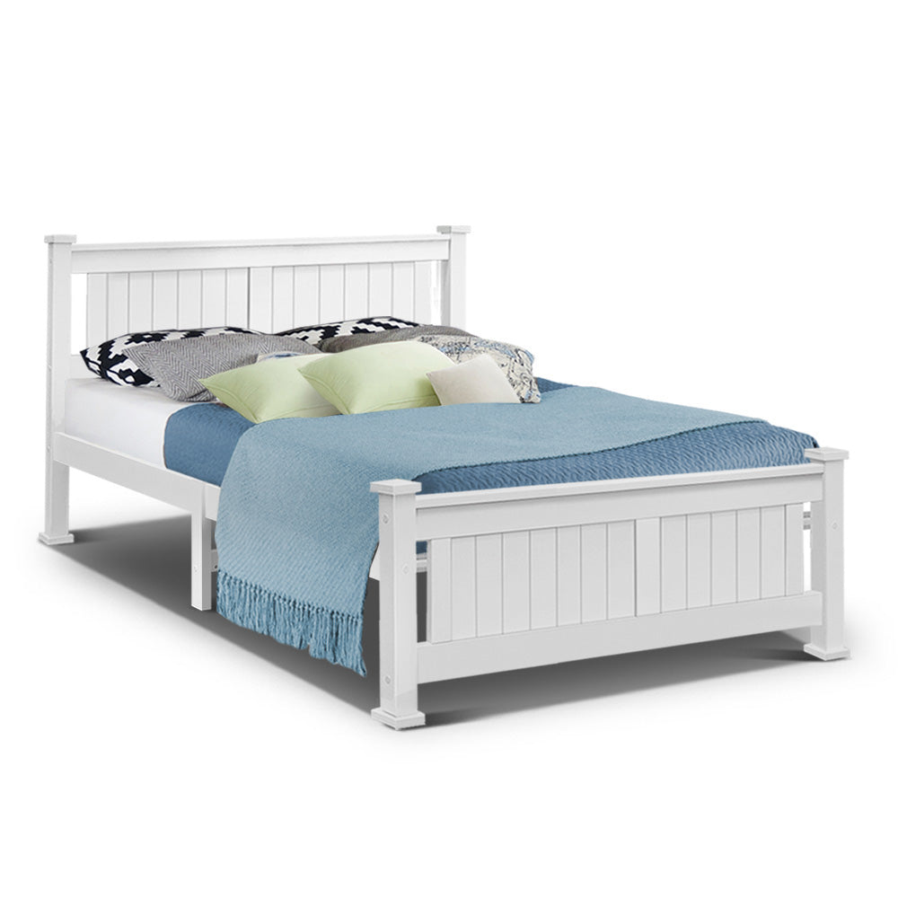 Wooden Bed Frame - White - Queen Size