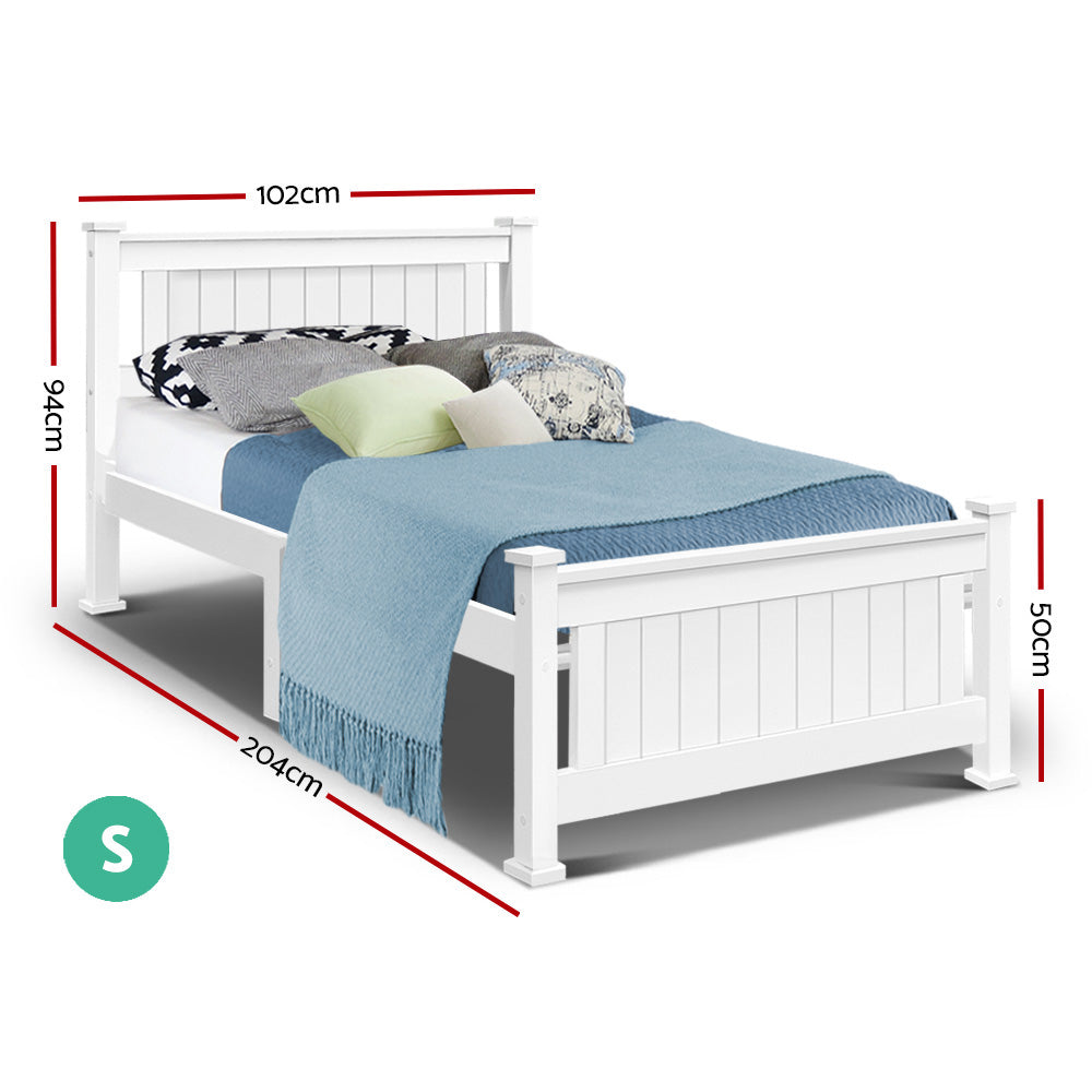 Wooden Bed Frame - White - Single Size