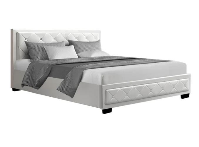 Leather Bed - Gas Lift Storage - Black, White, Grey