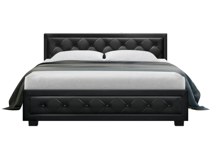 Leather Bed - Gas Lift Storage - Black, White, Grey