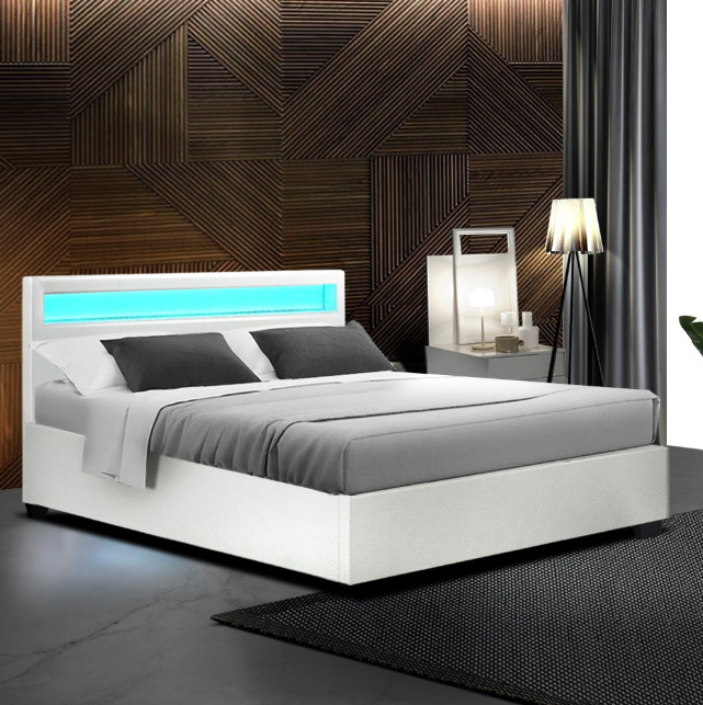 LED Bed - Gas lift Storage Brooklyn Bed - Black White or Grey