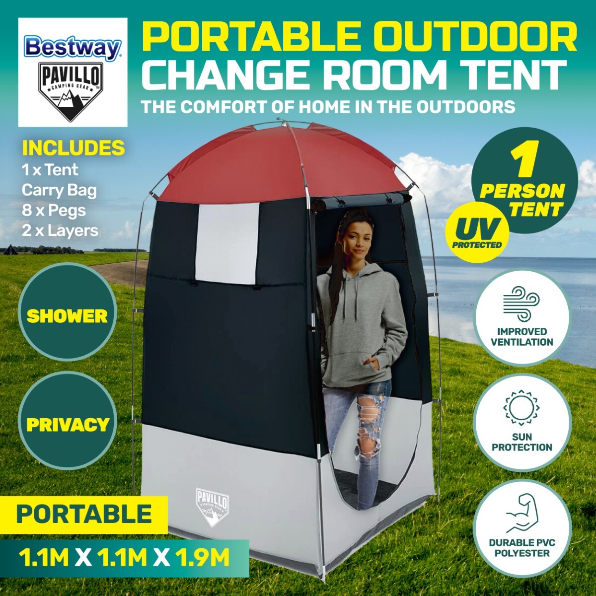 Change Room 1.9m x 1.1m Outdoor Portable Tent Spacious Zippered Door