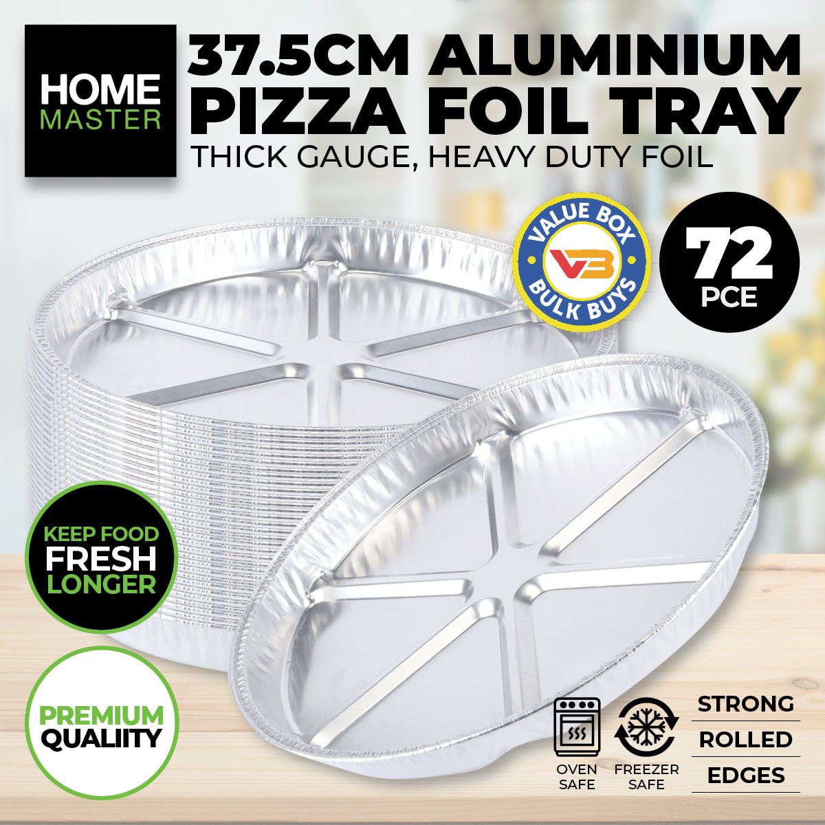 Home Master 72PCE Aluminium Pizza Foil Trays Durable Premium Quality 37.5cm